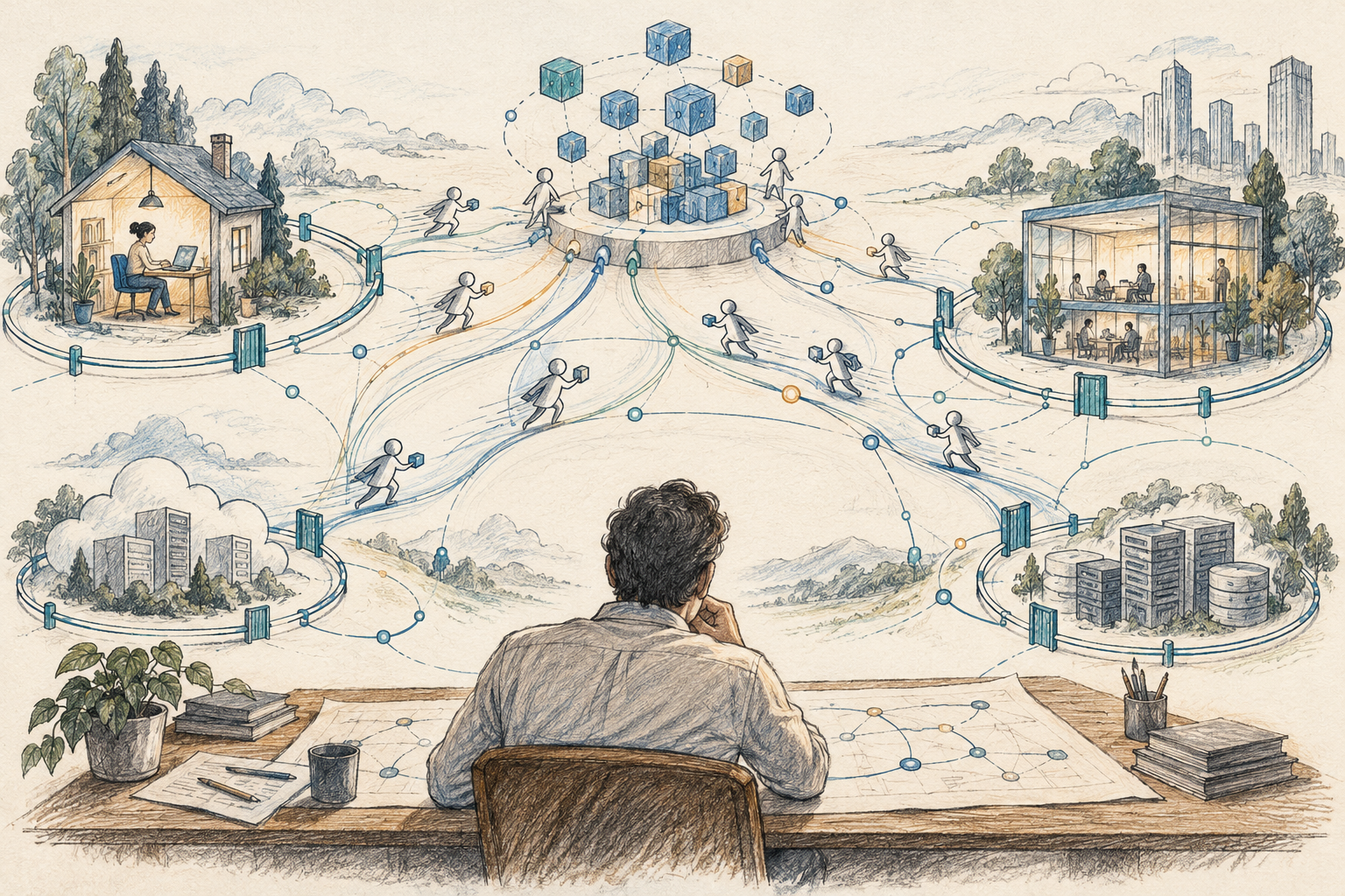 Home, office, cloud, data center. Different scale, the same shared blocks, and more couriers carrying them faster than before. The gates are the part we own.